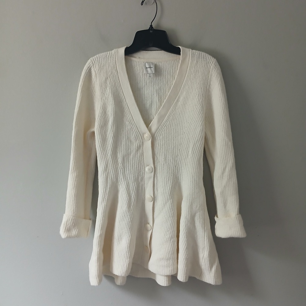 Maeve Women's Size Medium Hourglass Caridgan Sweater Cream Knit Wool Blend